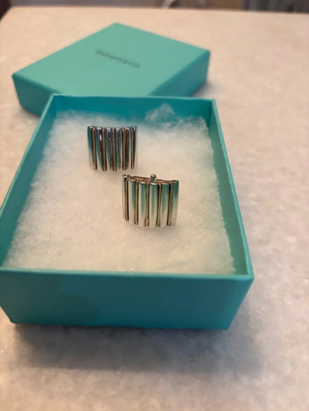 Tiffany & Co. Sterling Silver & 18K Gold Ribbed Cufflinks (Box & Pouch Included)